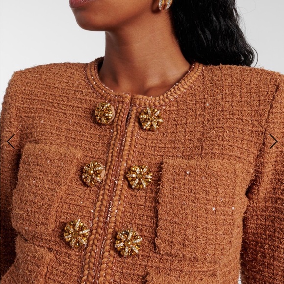 Self-Portrait Camel Tweed Blazer with Gold Buttons - Picture 4 of 4